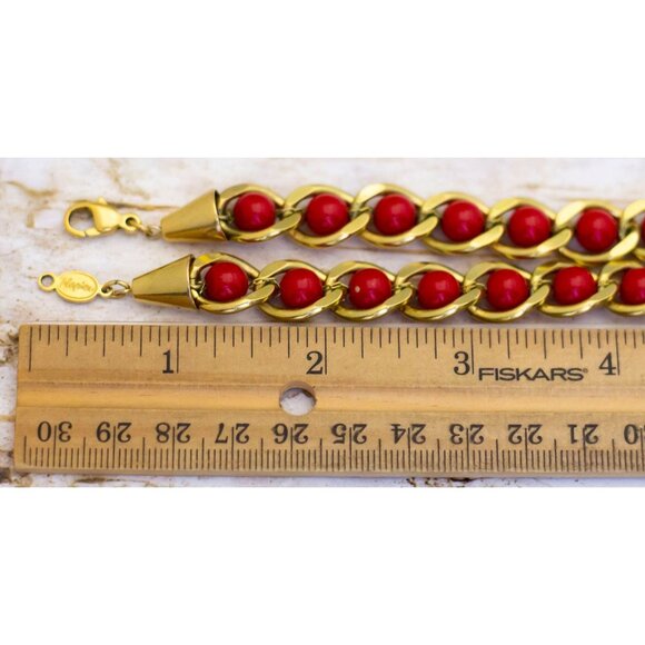 24 inch, Vintage Large Curb Style Chains Red Beads Necklace by Napier - BD1 - Picture 3 of 3